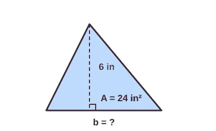 Triangle with area 24 square inches, height 6 in and unknown base b