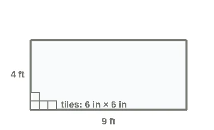 Floor 9 ft by 4 ft with a few 6-inch square tiles in one corner