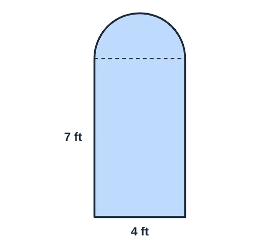 Window: a 4 ft by 7 ft rectangle with a semicircle on top