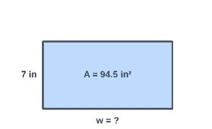 Rectangle with area 94.5 square inches, one side 7 in and unknown width w