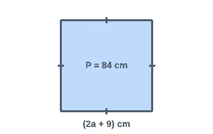 Square with sides (2a + 9) cm and perimeter 84 cm